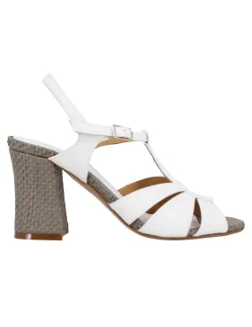 Sandali slingback donna in pelle bianca con tacco alto