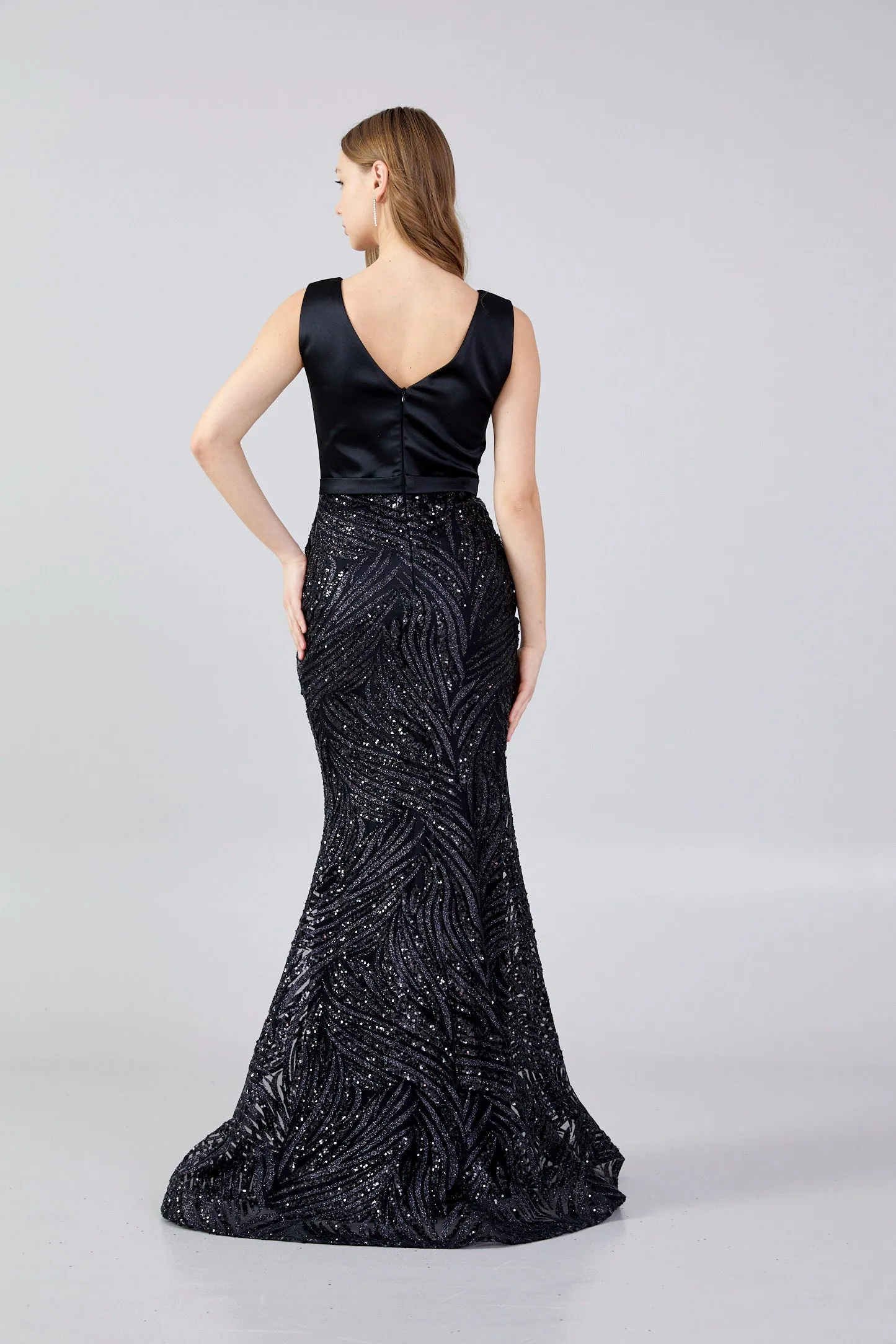 Sleeveless Maxi Sequin Mermaid Regular Black Evening Dress Vıe1320syh Black