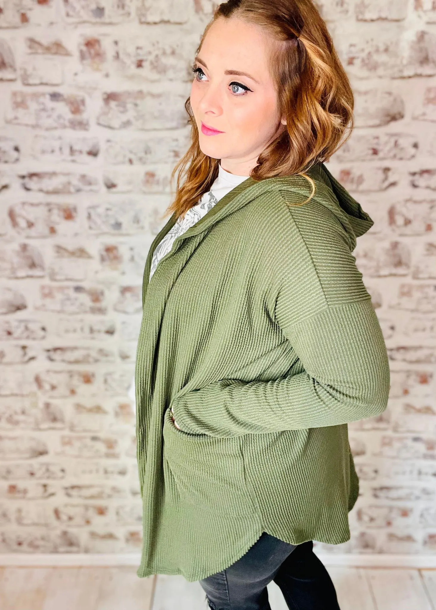 Solid Hoodie Open Cardigan-PLUS