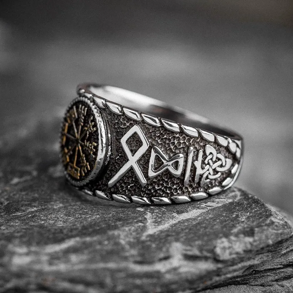 Stainless Steel Vegvisir and Runes Ring