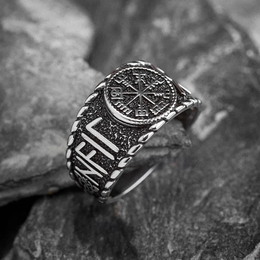 Stainless Steel Vegvisir and Runes Ring