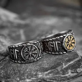 Stainless Steel Vegvisir and Runes Ring