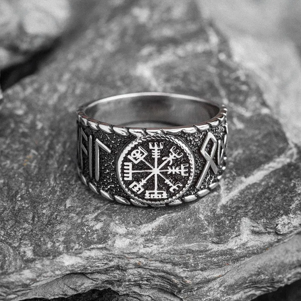 Stainless Steel Vegvisir and Runes Ring