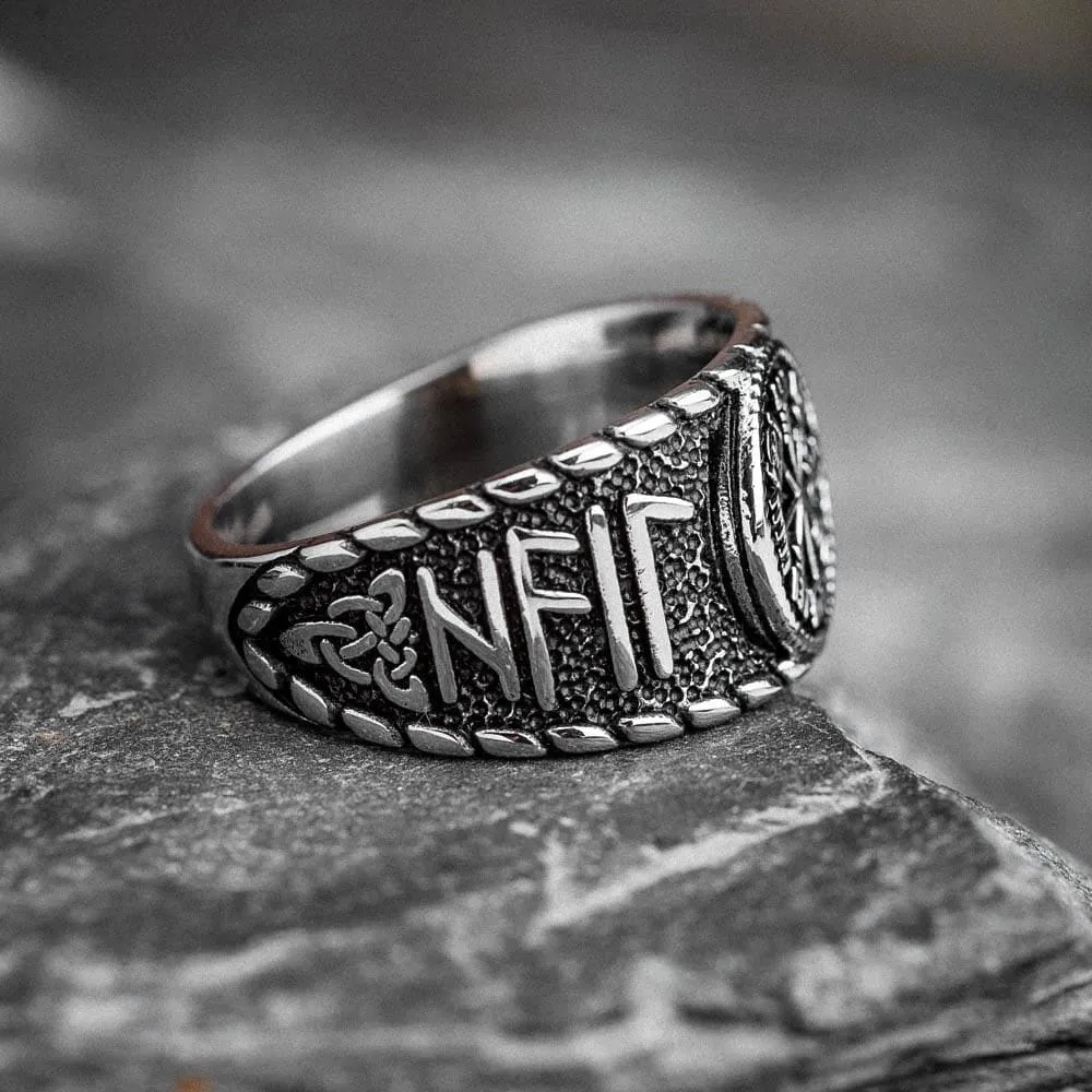 Stainless Steel Vegvisir and Runes Ring