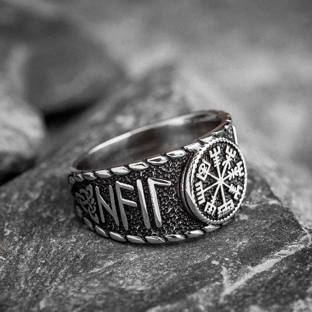 Stainless Steel Vegvisir and Runes Ring