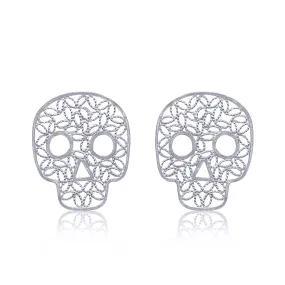 SUGAR SILVER SKULL STUD EARRINGS FILIGREE