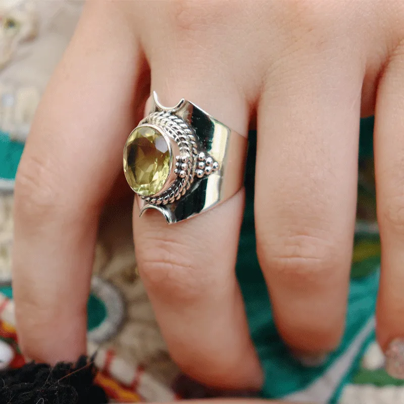 Surya Lemon Quartz Bohemian Ring