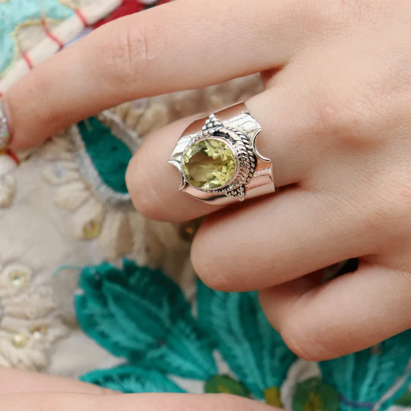 Surya Lemon Quartz Bohemian Ring