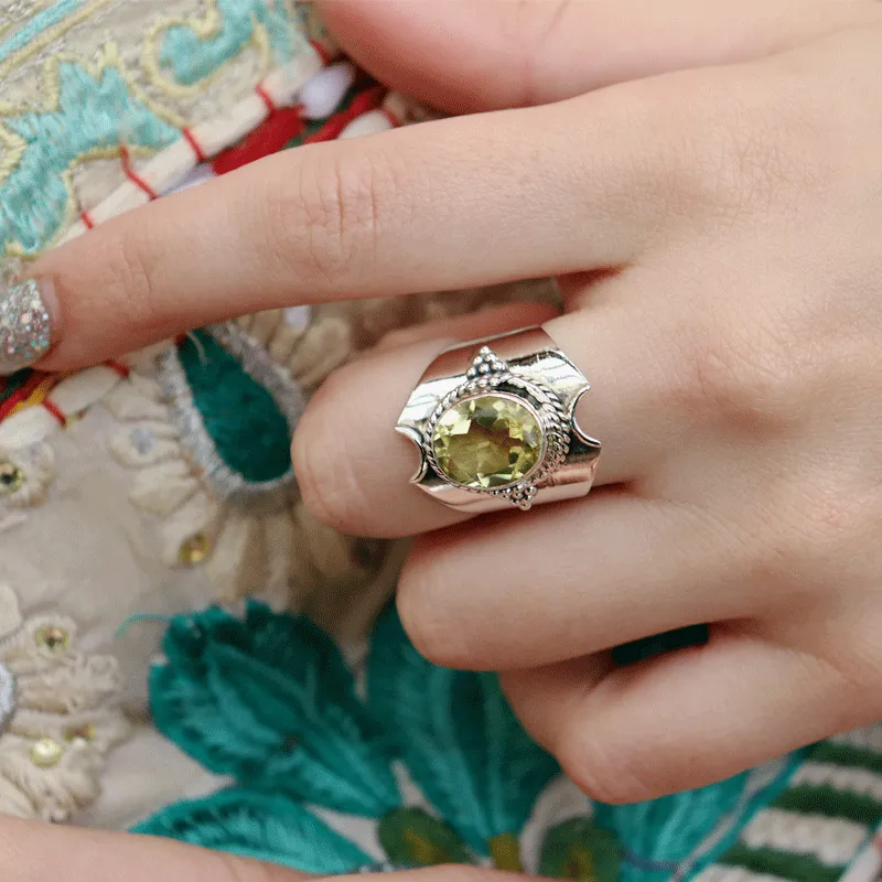 Surya Lemon Quartz Bohemian Ring