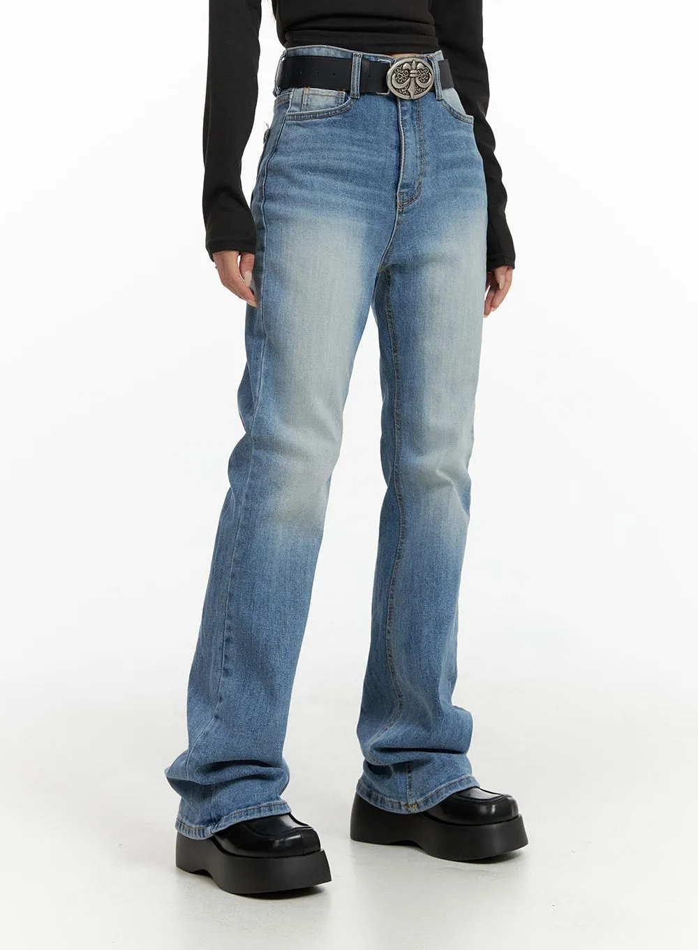 Washed Slim Fit Bootcut Jeans CF415