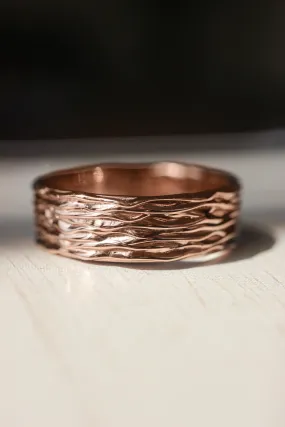 Waves textured ring, 7 mm wedding band for man