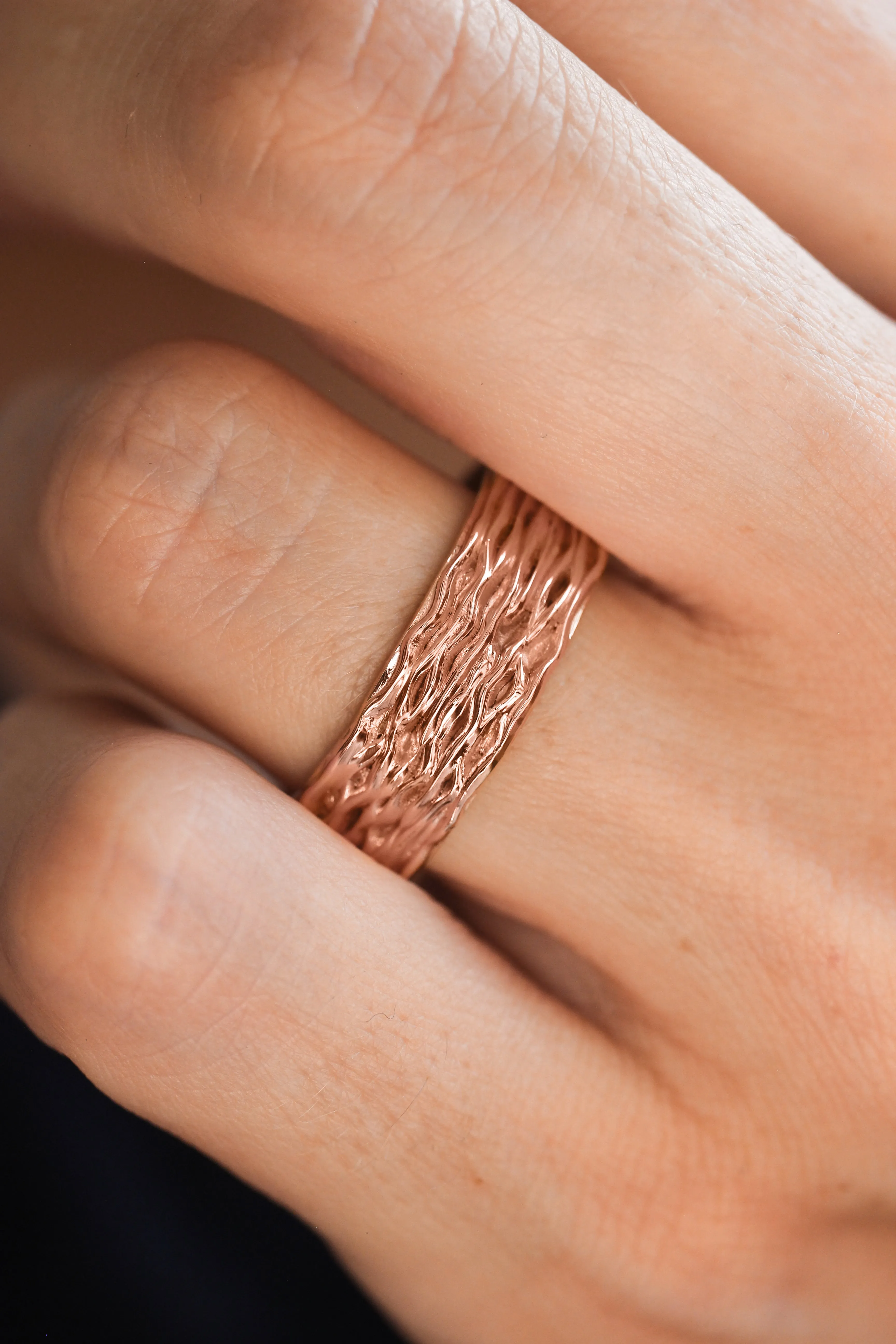 Waves textured ring, 7 mm wedding band for man