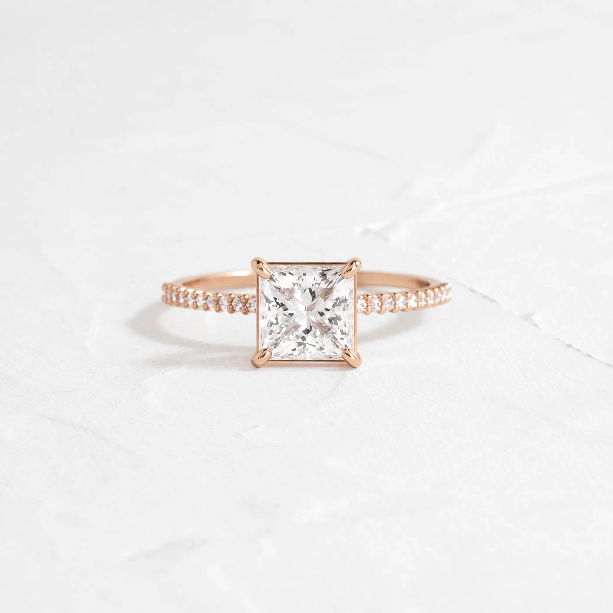 Whisper Ring with Pave Band, Princess Cut