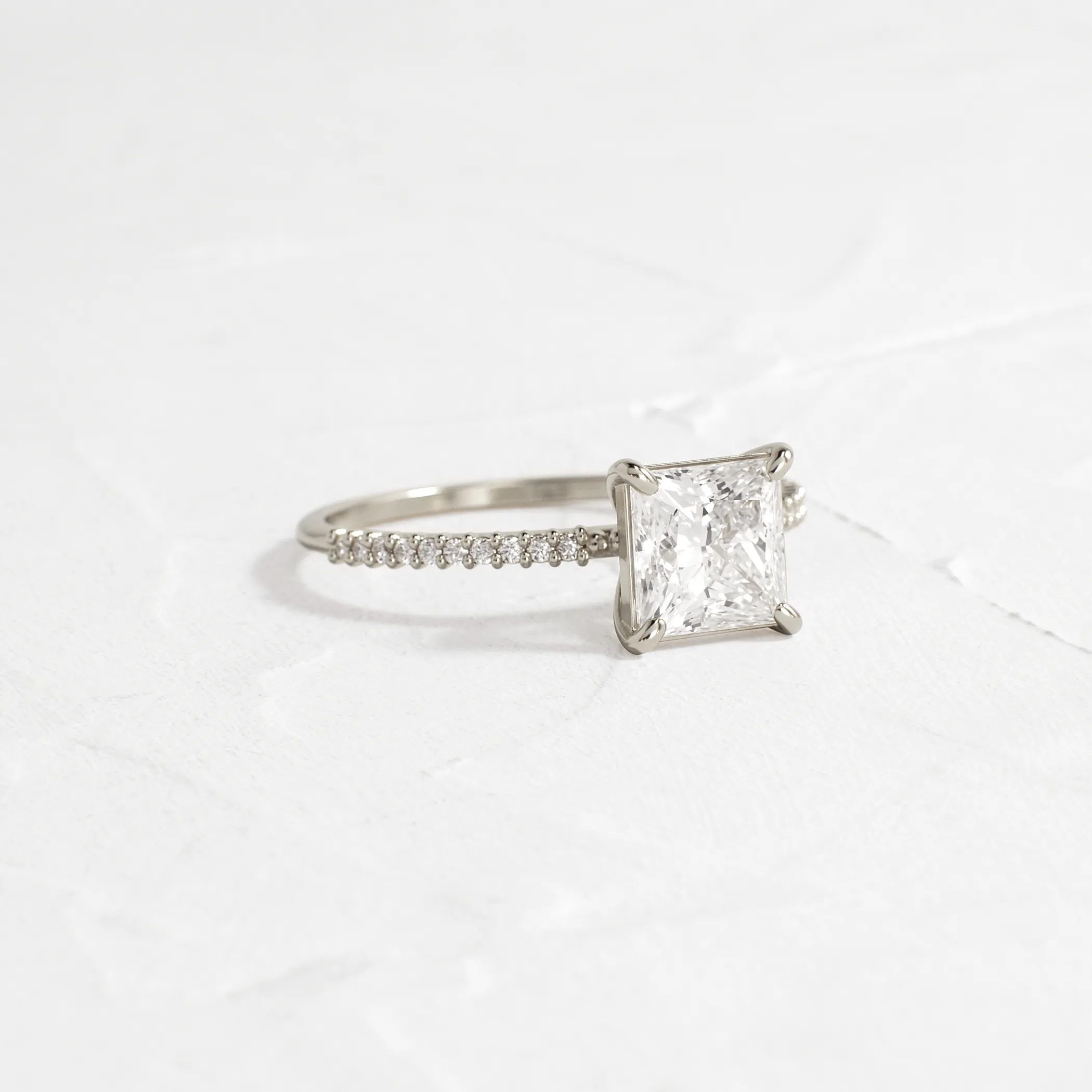 Whisper Ring with Pave Band, Princess Cut