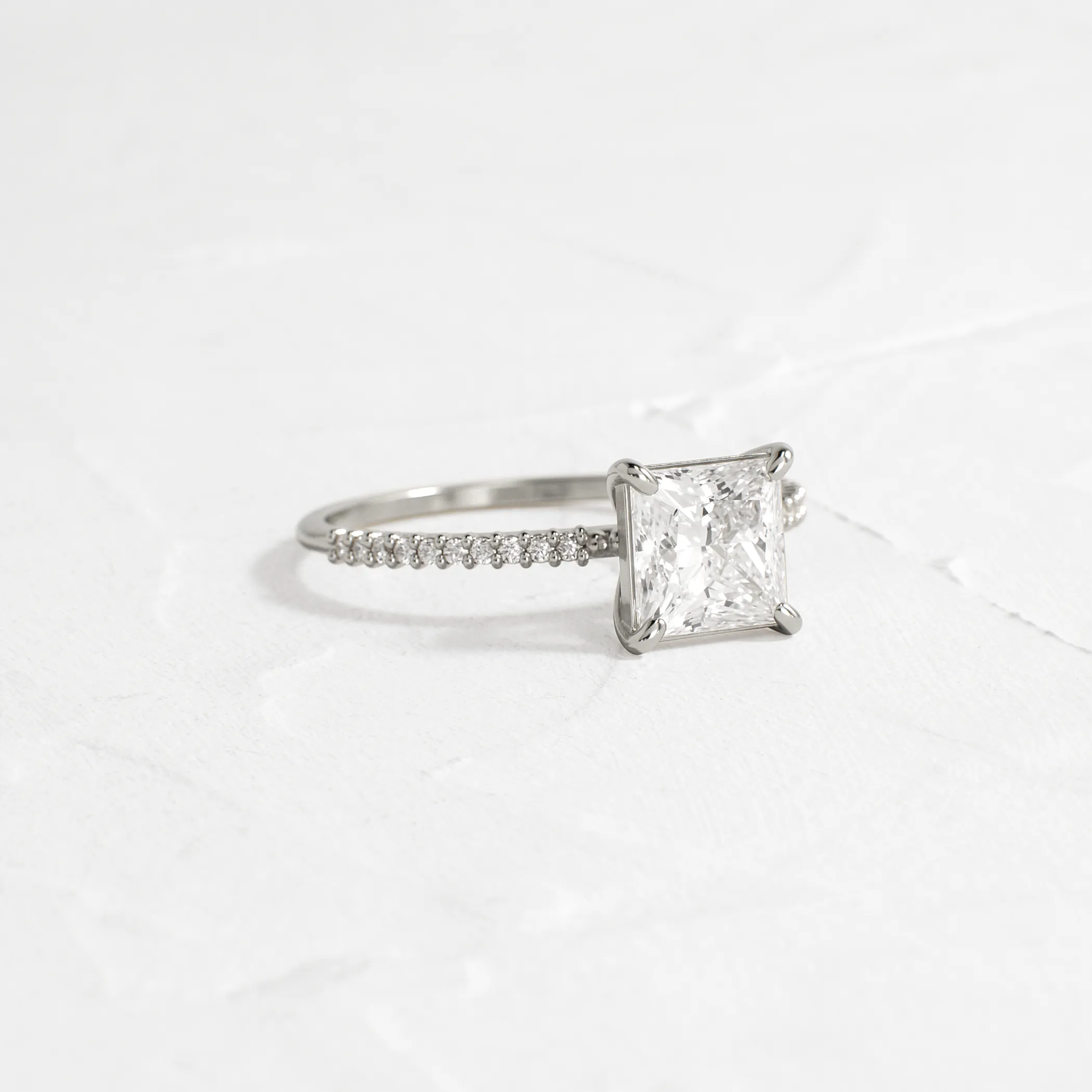 Whisper Ring with Pave Band, Princess Cut