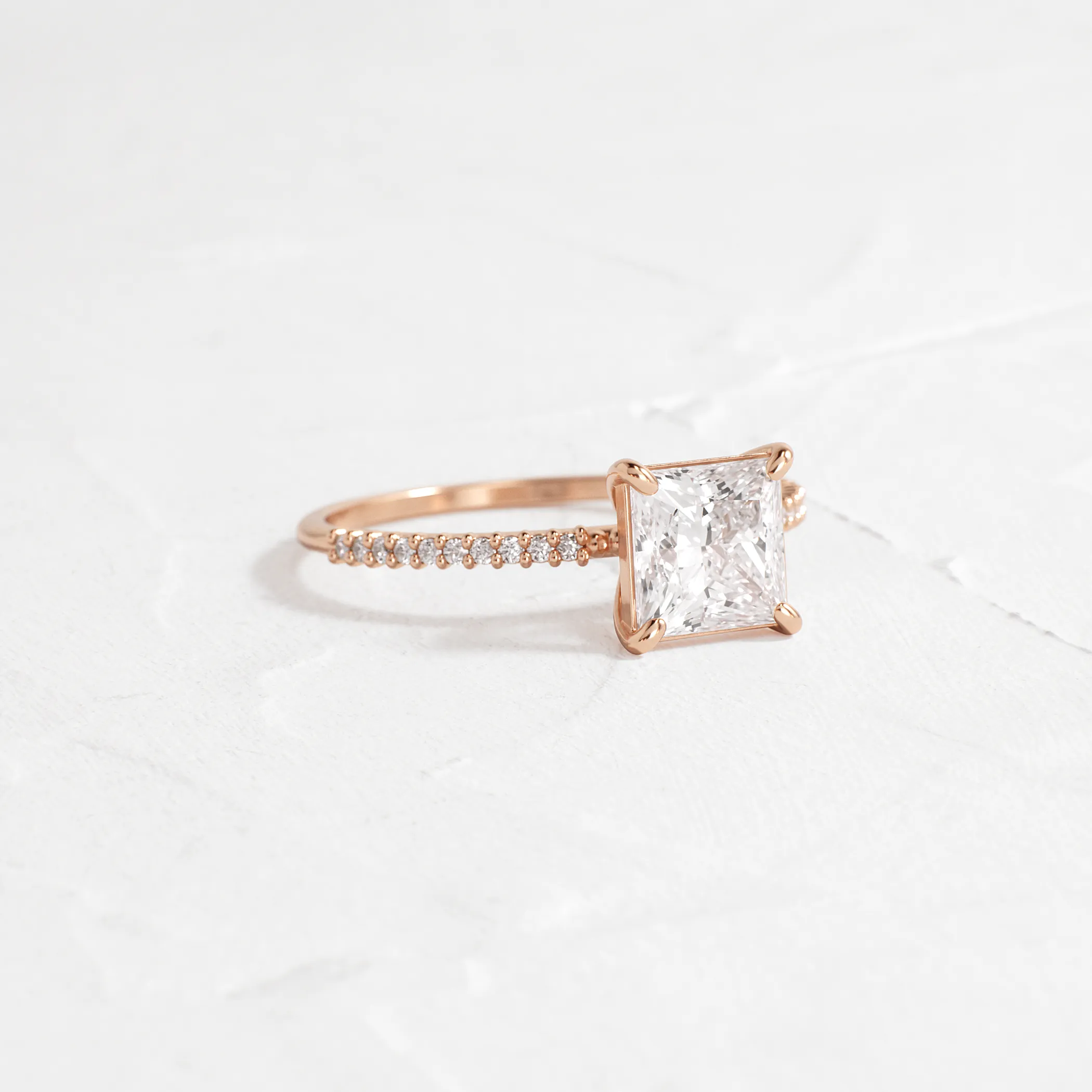 Whisper Ring with Pave Band, Princess Cut