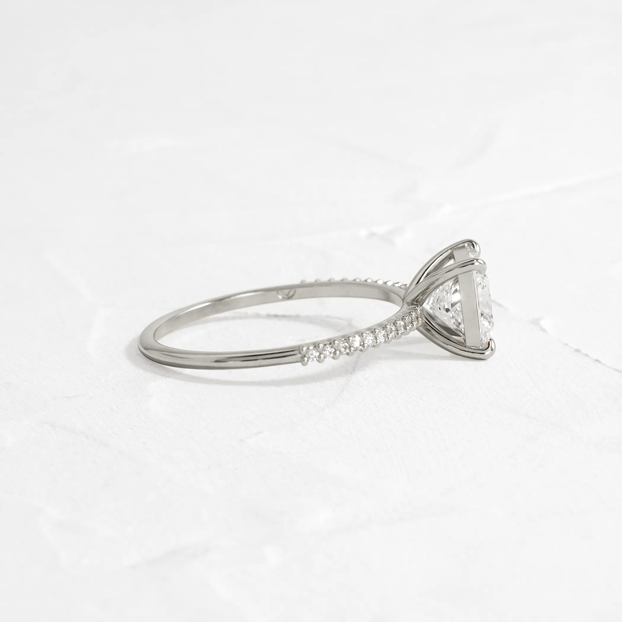 Whisper Ring with Pave Band, Princess Cut