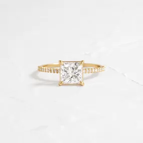 Whisper Ring with Pave Band, Princess Cut