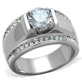 WildKlass Stainless Steel Ring High Polished (no Plating) Men AAA Grade CZ Clear