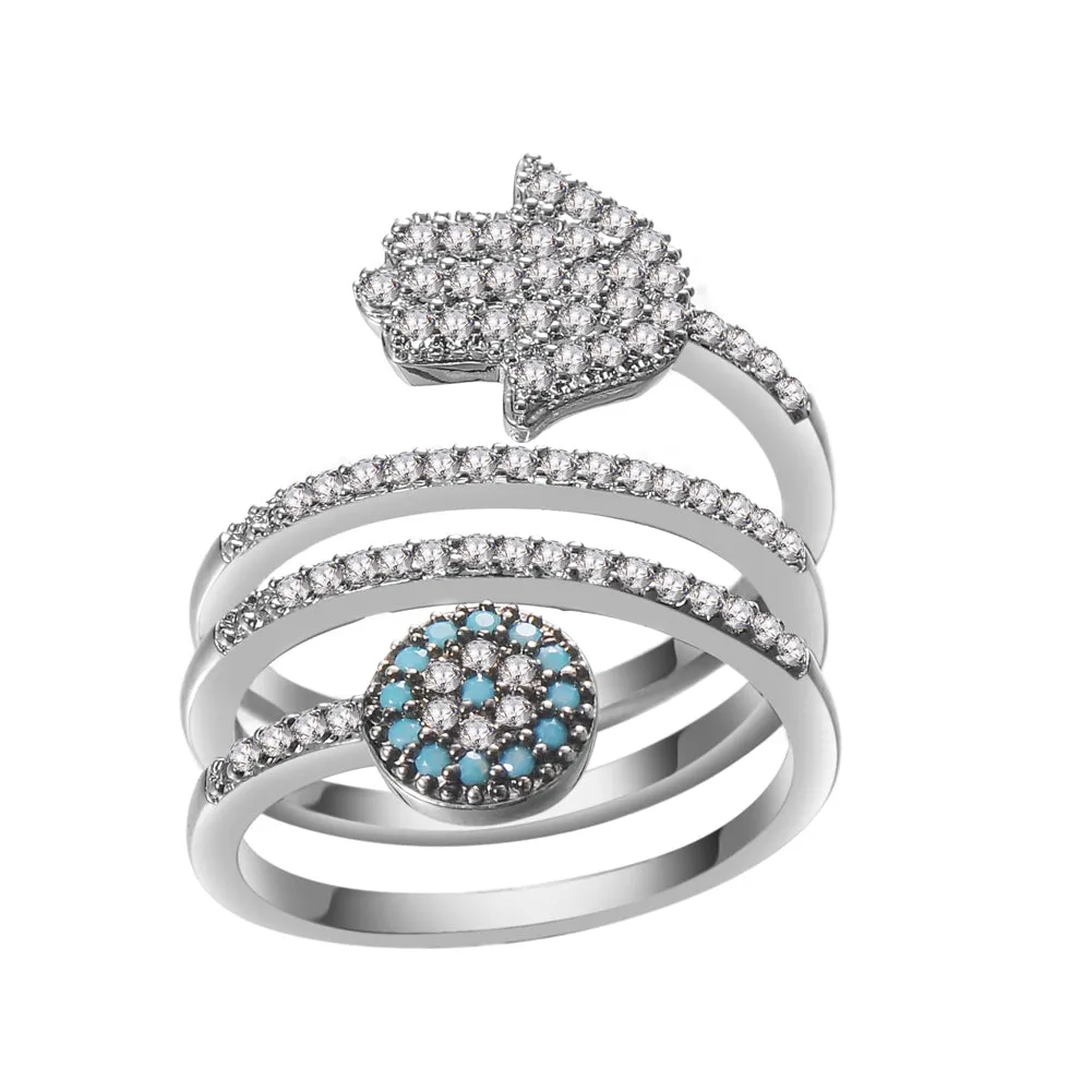 Women's Fashion CZ Hamsa Evil eye Ring