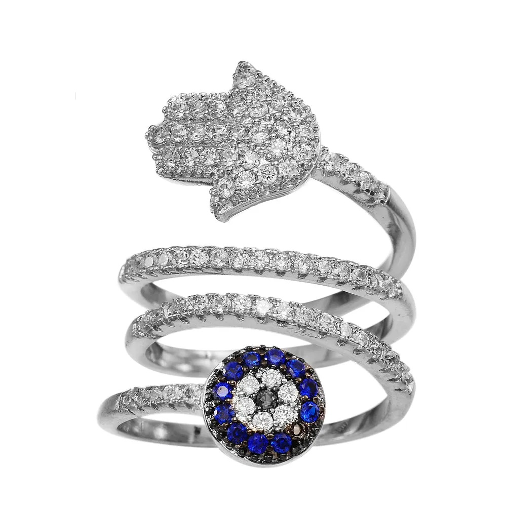 Women's Fashion CZ Hamsa Evil eye Ring